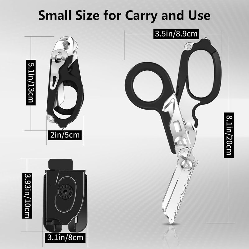 DEKELIY 6 In 1 Multifunctional Trauma Shears, Emergency Response Shears, Stainless Steel Foldable Shears With Holster, Medical Trauma Shears With Strap CutterBlack - Image 2